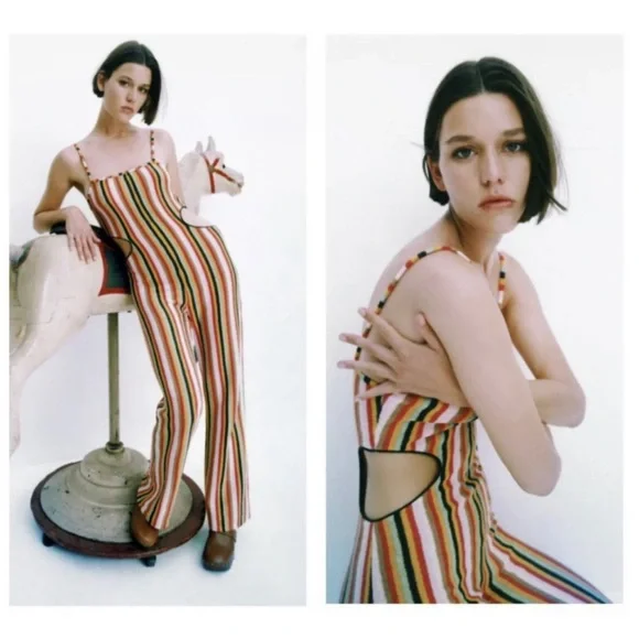 NWT Zara striped cut out knit jumpsuit Size M - Picture 5 of 10